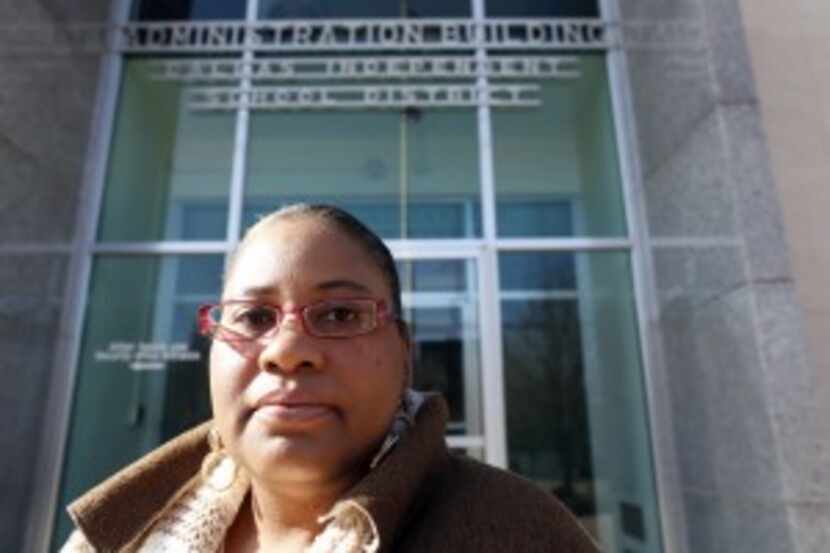  Gaynel Jackson poses in front of Dallas ISD headquarters in Dallas, on Friday, February 6,...