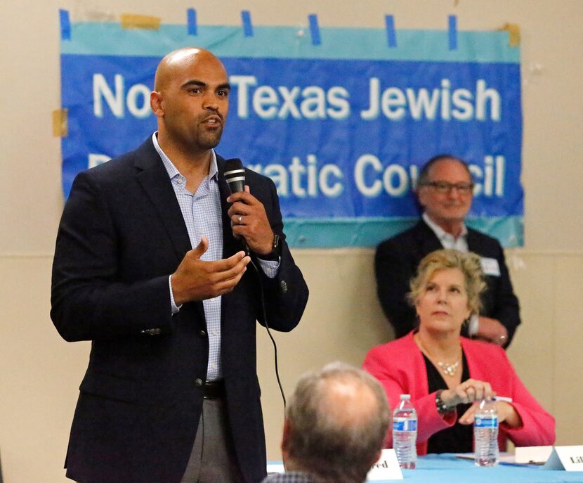 Lillian Salerno, candidate for the 32nd Congressional District, looks on as candidate Colin...