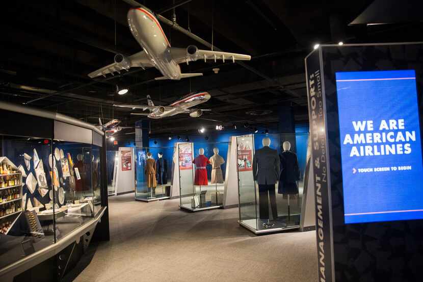 Model planes hang from the ceiling of the American Airlines C.R. Smith Museum on Thursday,...