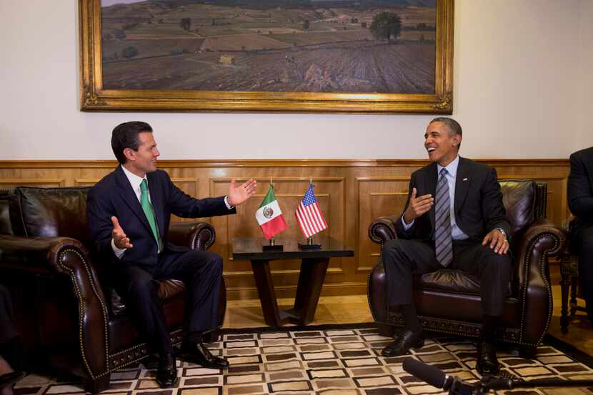 President Barack Obama meets with Mexican President Enrique Peña Nieto at the state...