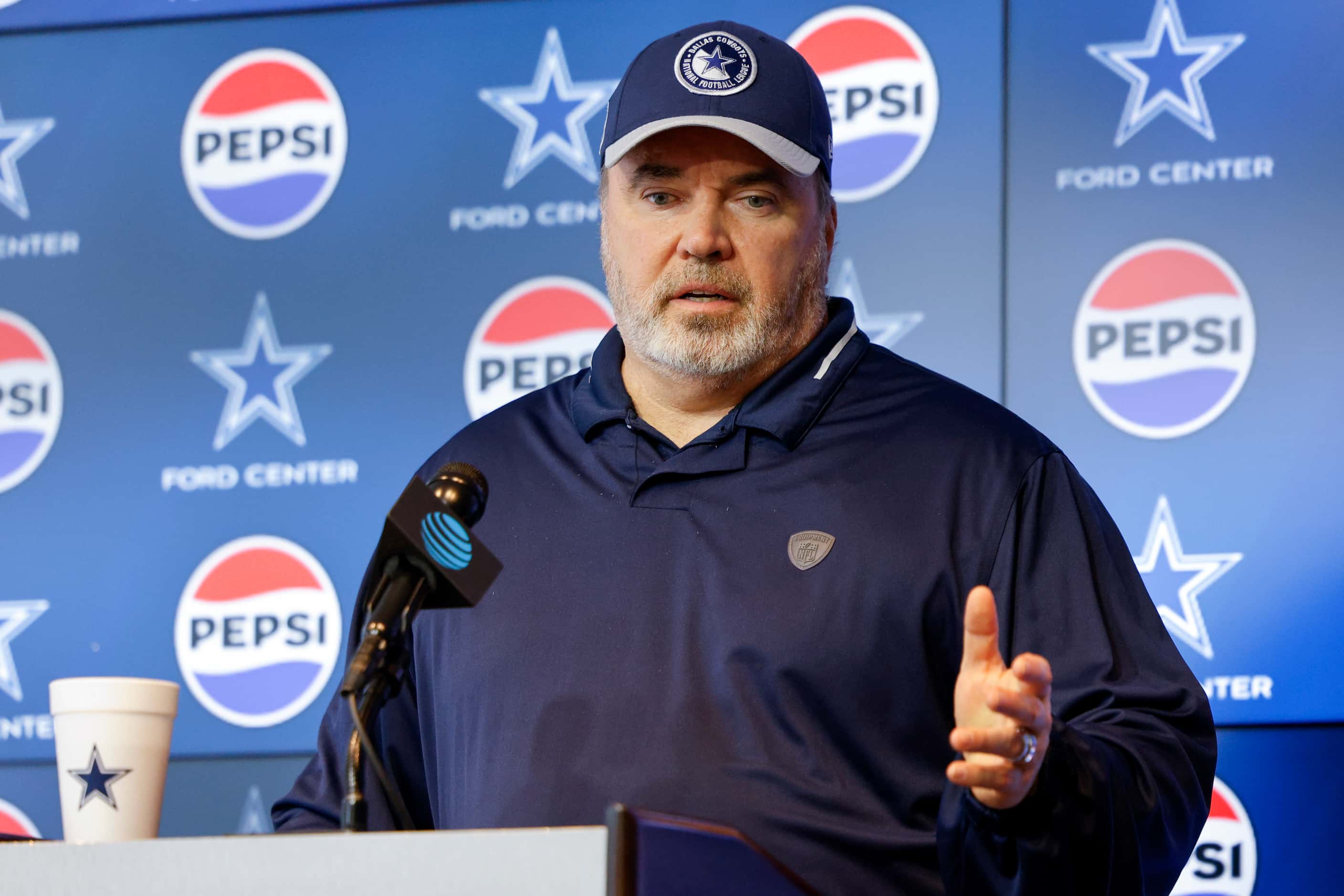 Dallas Cowboys head coach Mike McCarthy speaks during a news conference at The Star,...