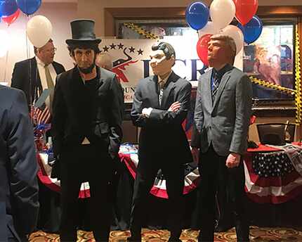 Republicans donned masks of Presidents Abraham Lincoln, Ronald Reagan and Donald Trump...