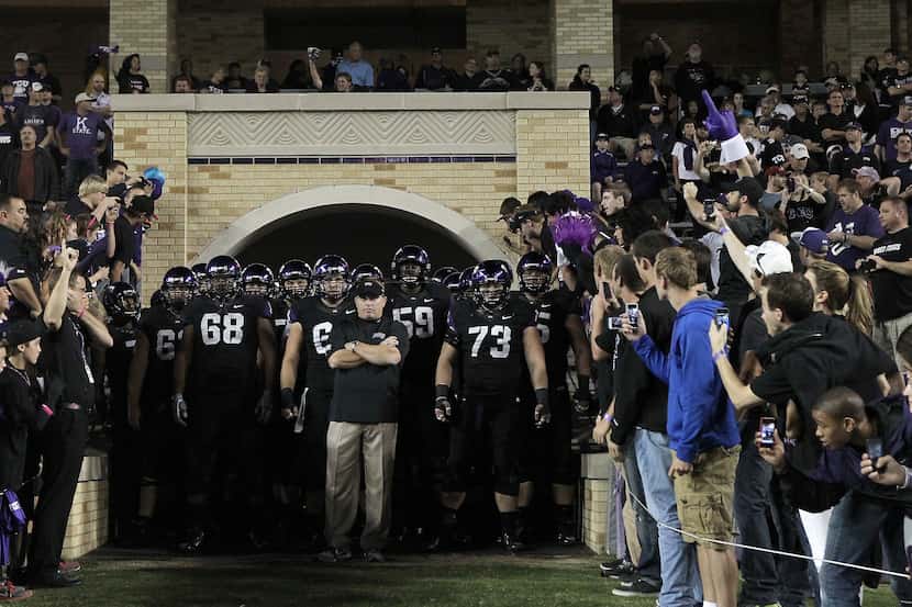 TCU head coach Gary Patterson waits to lead his team on to the field against the Kansas...