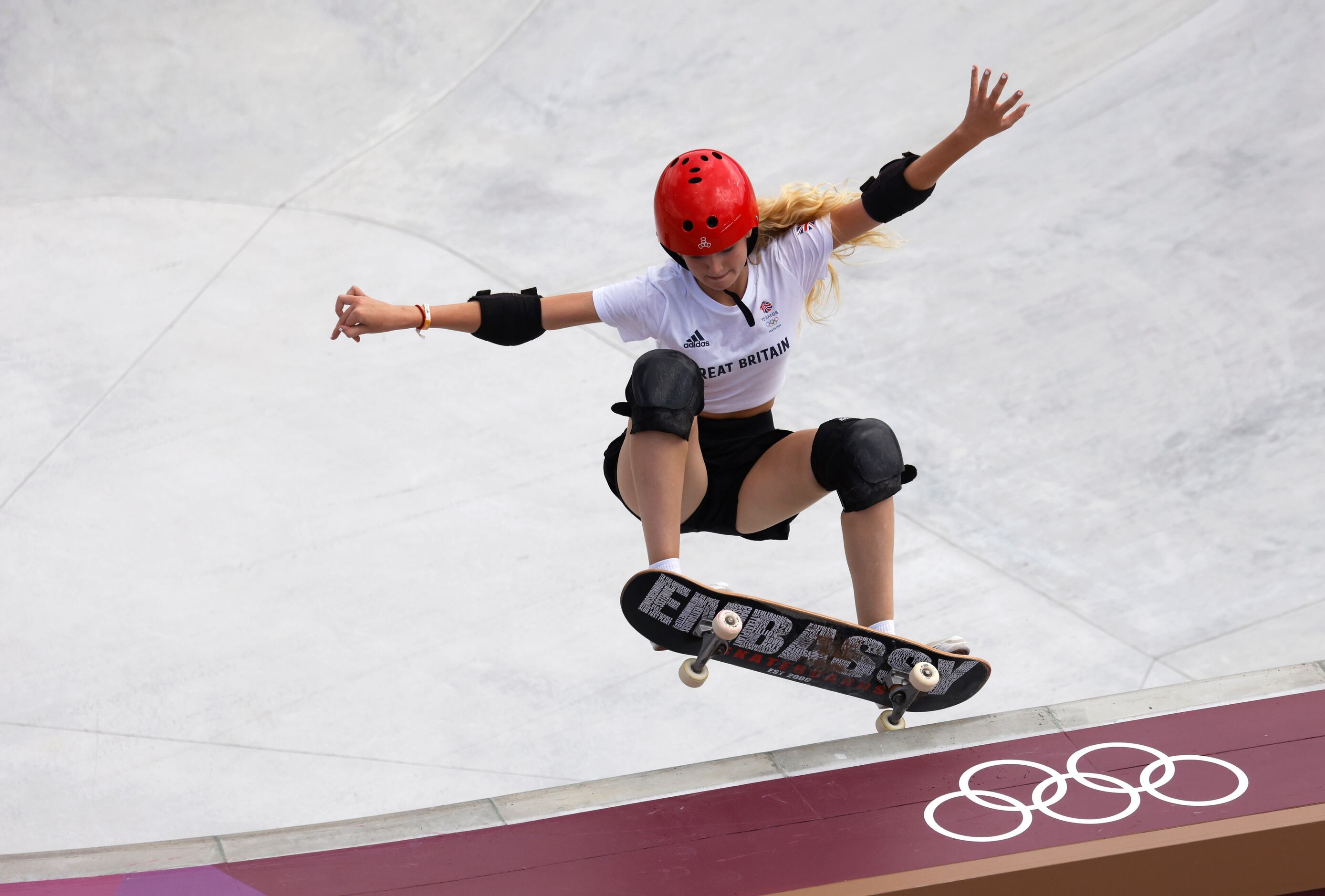 Great Britain’s Bombette Martin competes during the women’s skateboarding prelims at the...