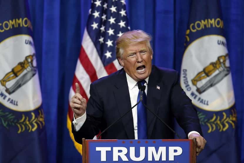 
Republican presidential hopeful Donald Trump speaks at a rally during the Super Tuesday...