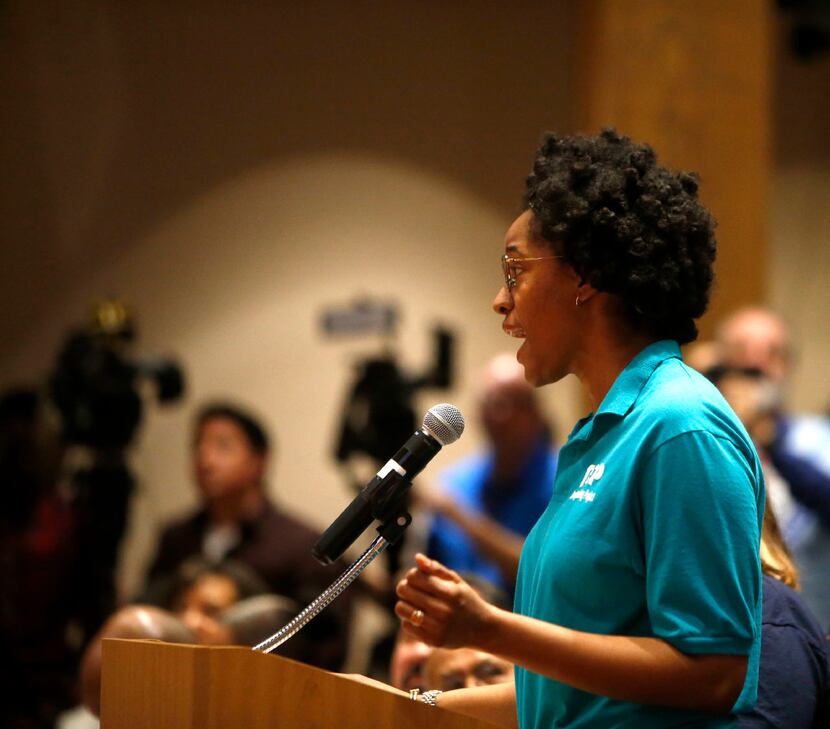 Brianna Brown, deputy director of the Texas Organizing Project, spoke in support of the "A...