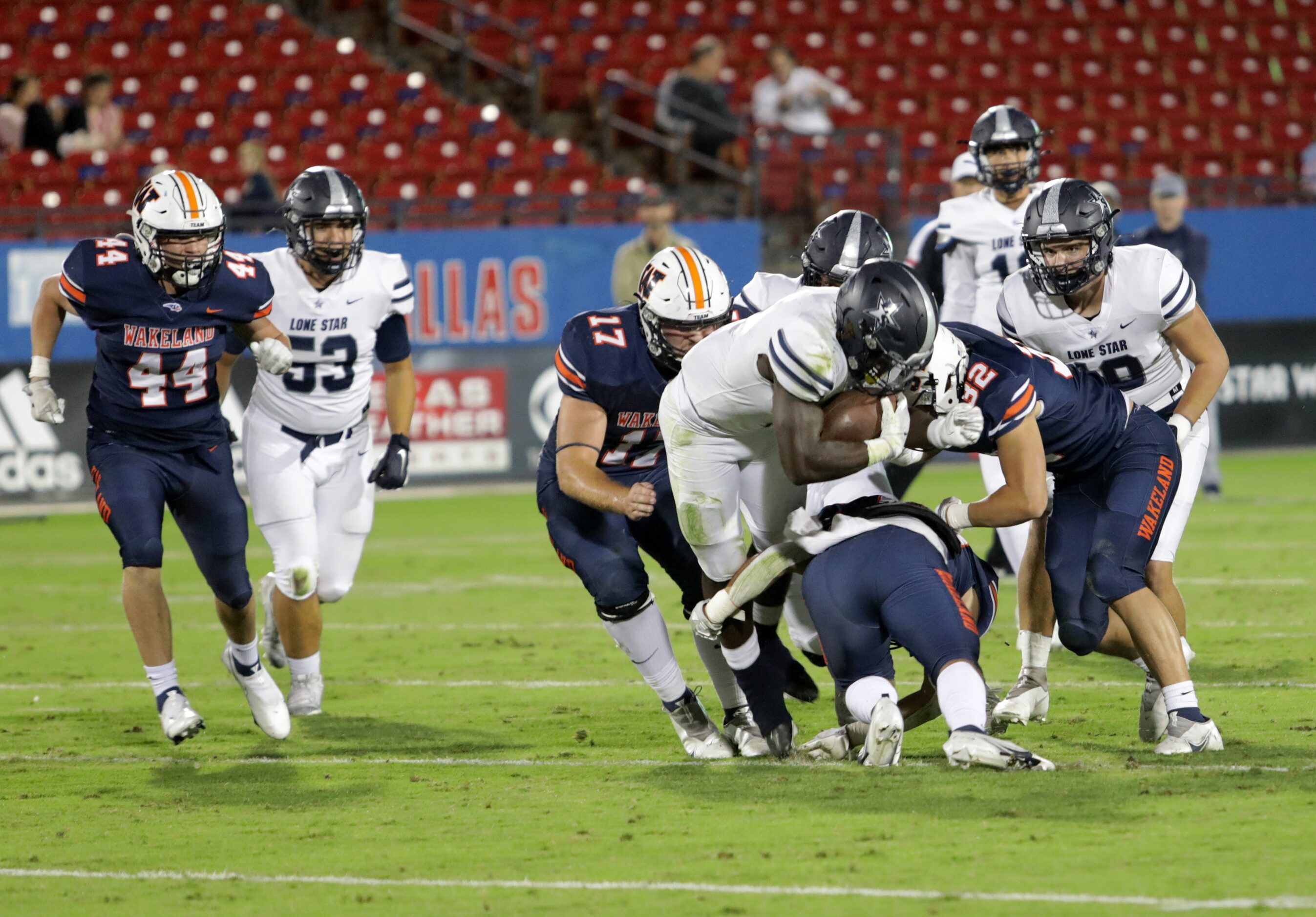 Lone Star player #2, Ashton Jeanty, attempts to gain some yardage during a Frisco Lone Star...