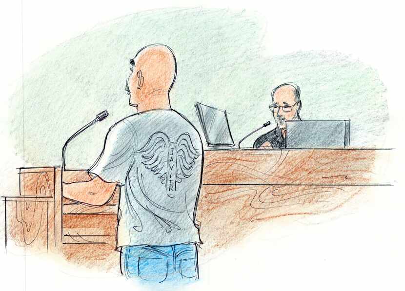 Courtroom sketch of Francisco Javier Rodriguez, father of murder victim Javier Amir...