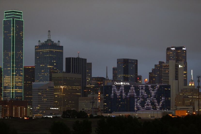  Mary Kay's logo plays on the Omni Hotel's light system done by Pat Anderson in Dallas July...