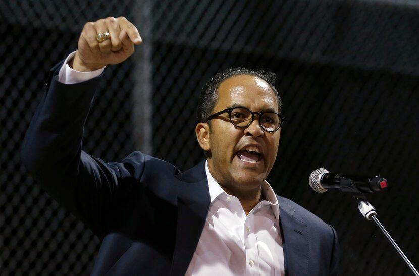 Rep. Will Hurd (R-San Antonio) speaks to the crowd at Ponder Park in El Paso, Texas on...