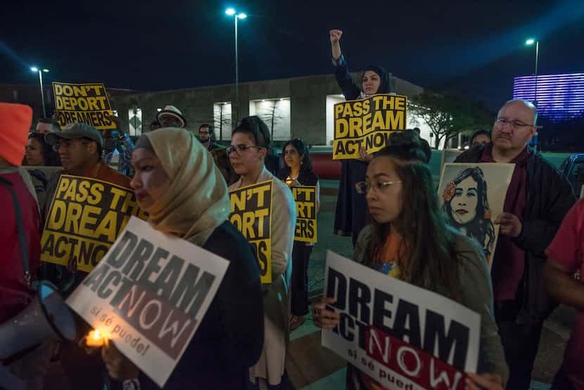 Protesters  gathered for a a vigil in support of DACA at Dallas City Hall in March.