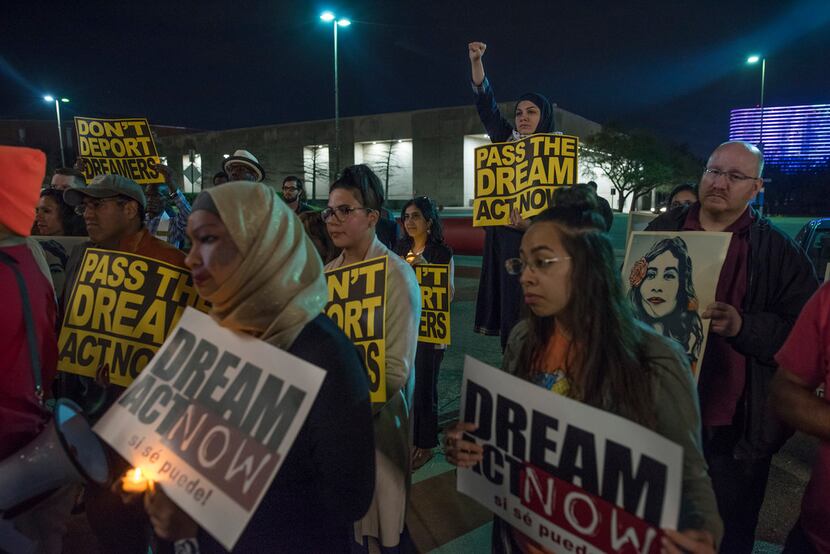 Protesters  gathered for a a vigil in support of DACA at Dallas City Hall in March.