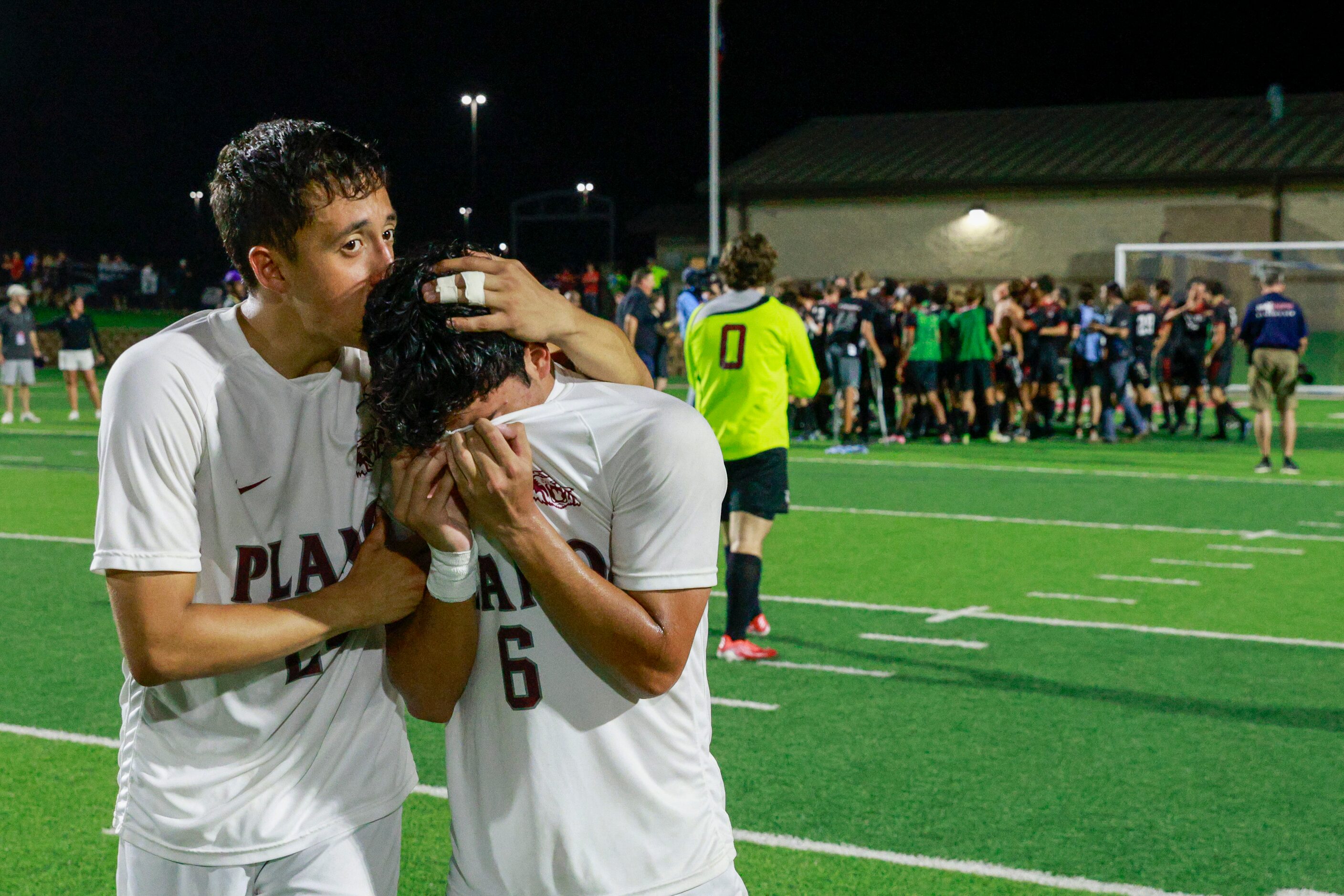 Plano midfielder Cristian Cifuentes (24) consoles Plano midfielder Diego Valera Zamora (6)...