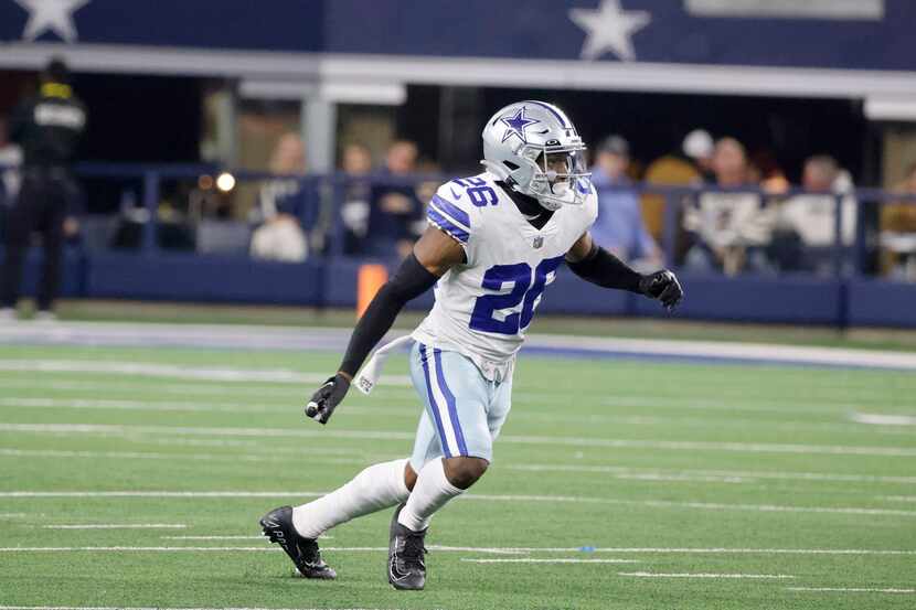 Dallas Cowboys cornerback DaRon Bland (26) defends during an NFL Football game in Arlington,...