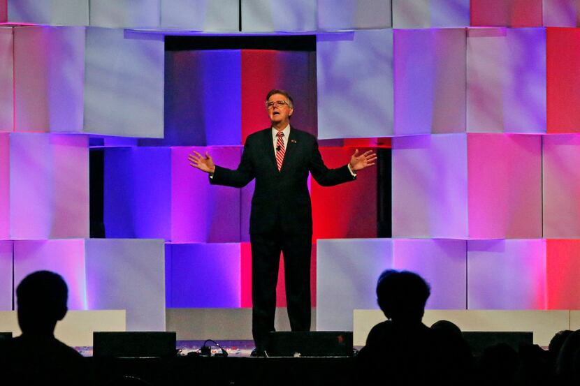 Texas Lieutenant Governor Dan Patrick addresses the crowd during the 2018 Texas GOP...