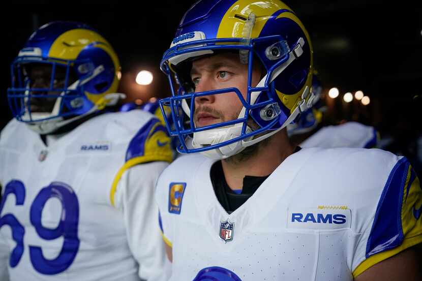 Los Angeles Rams quarterback Matthew Stafford (9) before an NFL football game against the...
