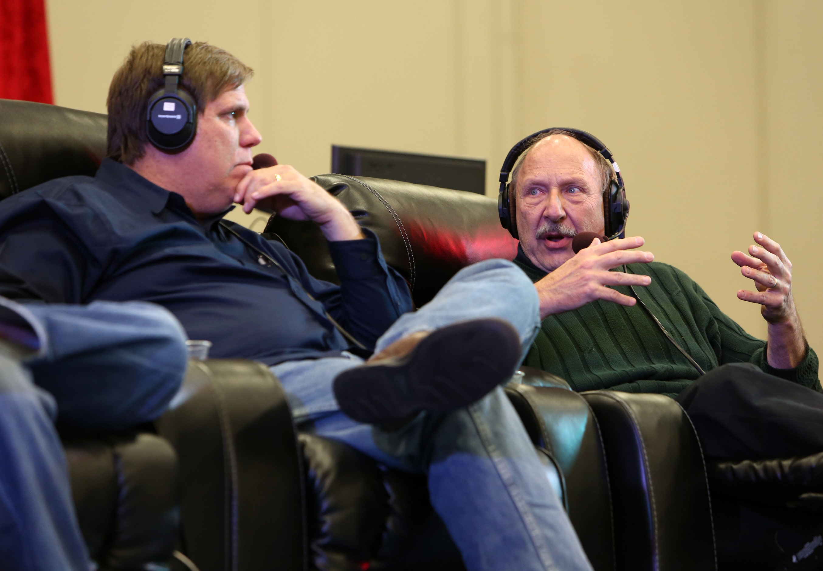 The Ticket Sports Radio personalities, George Dunham, left, and Norm Hitzges, right, speak...