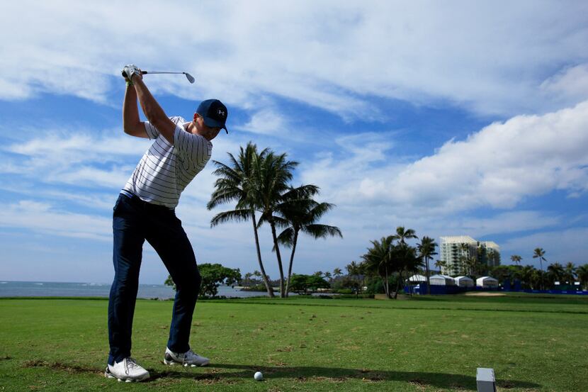 HONOLULU, HI - JANUARY 10:  Jordan Spieth of the United States plays a shot during practice...