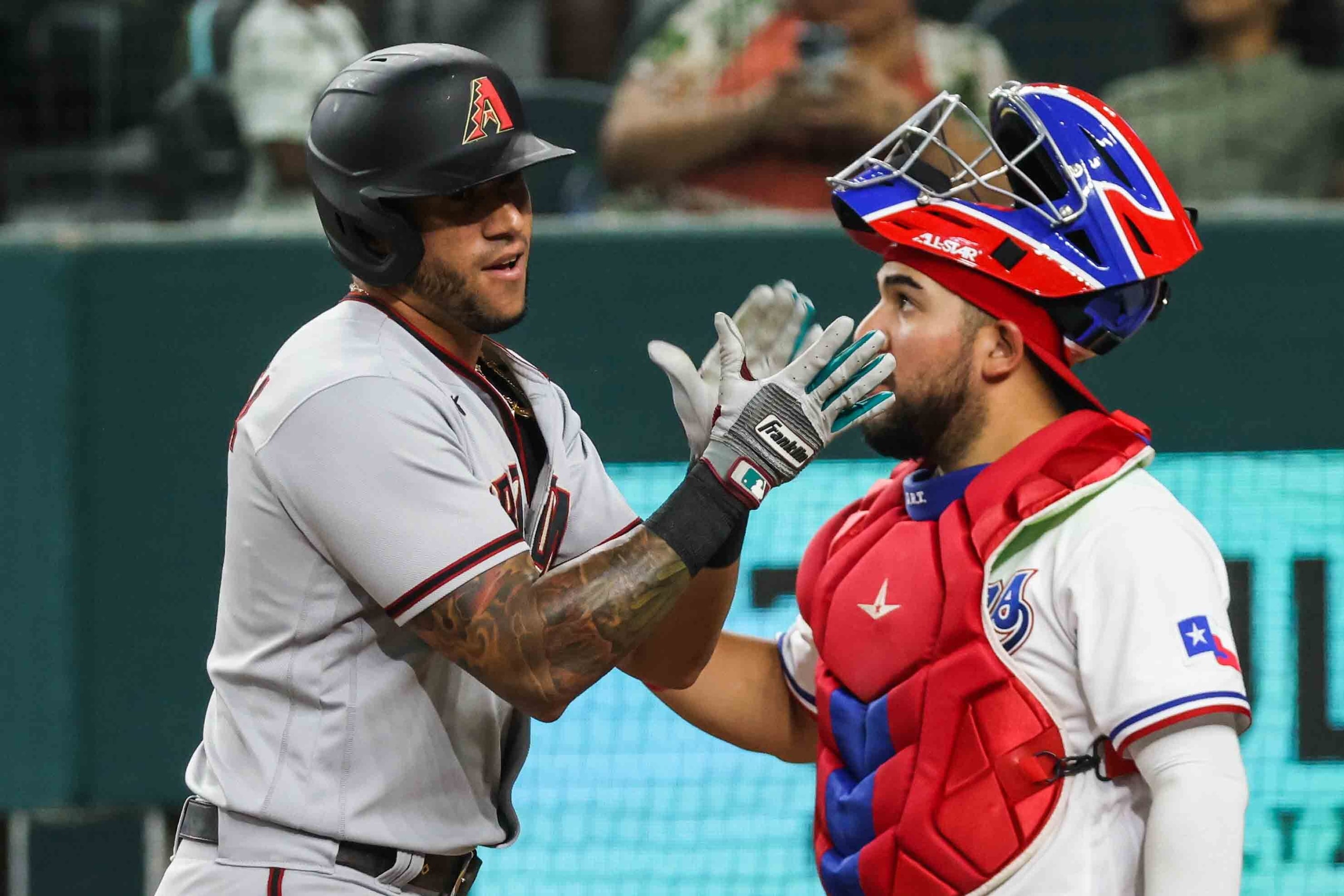 David Peralta (6) celebrates his homerun during Arizona Diamondbacks at Texas Rangers game...