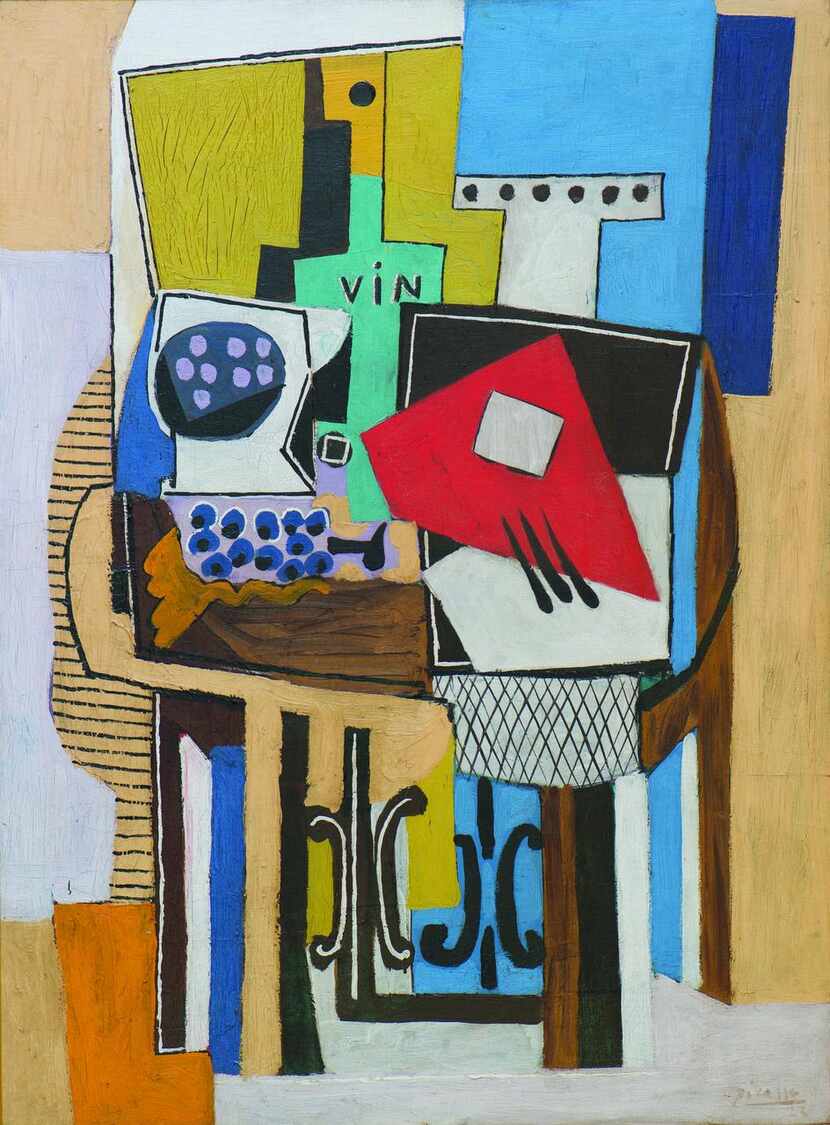 
Pablo Picasso, "Compotieŗ, bouteille et guitare," oil on canvas.
