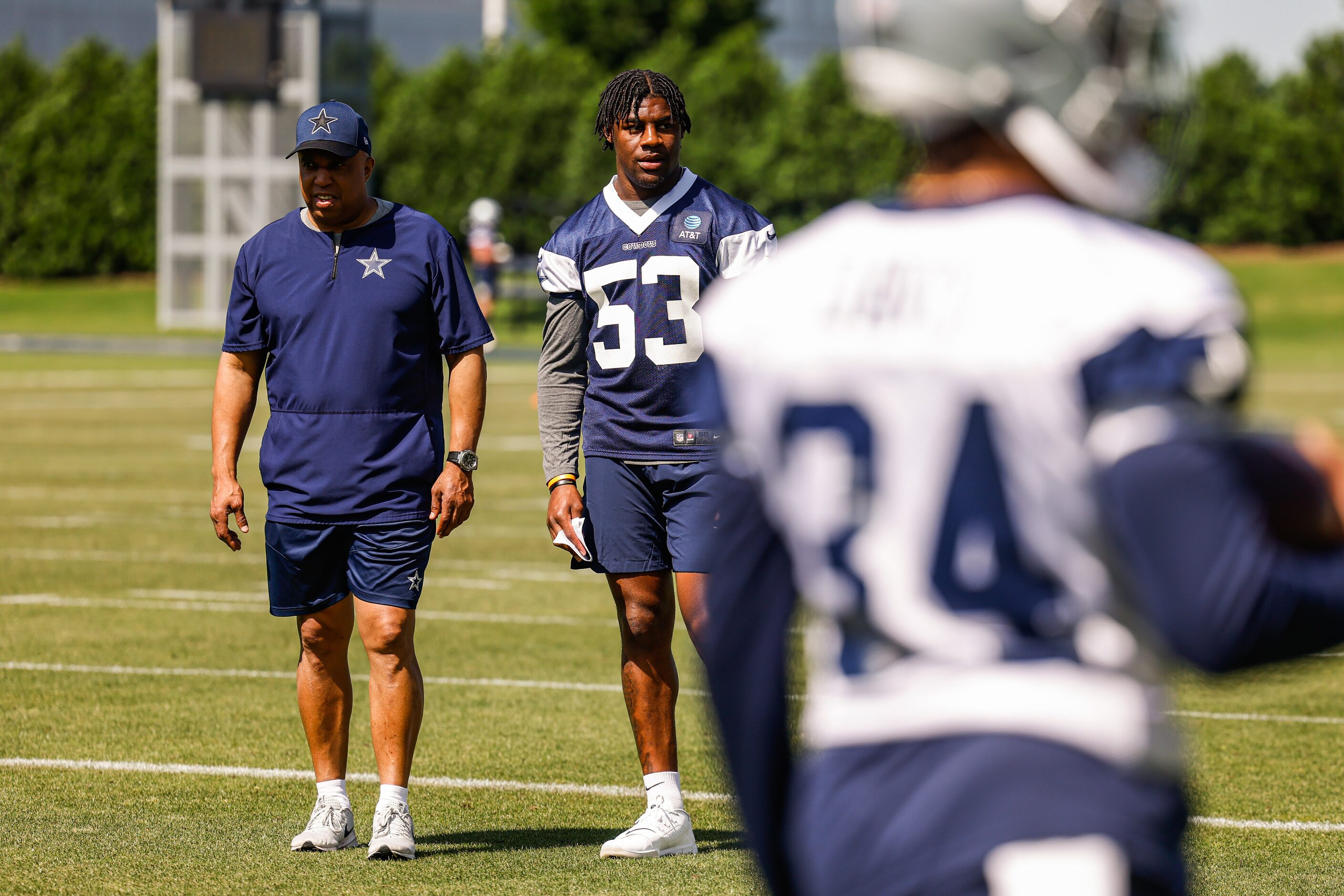 Dallas Cowboys linebacker (53) Damone Clark during a Cowboys rookie minicamp at The Star in...