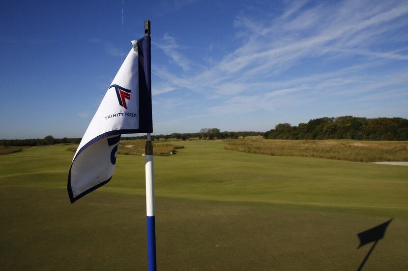 A flag stick Trinity Forest Golf Club in Dallas on Oct. 19, 2017. (Nathan Hunsinger/The...