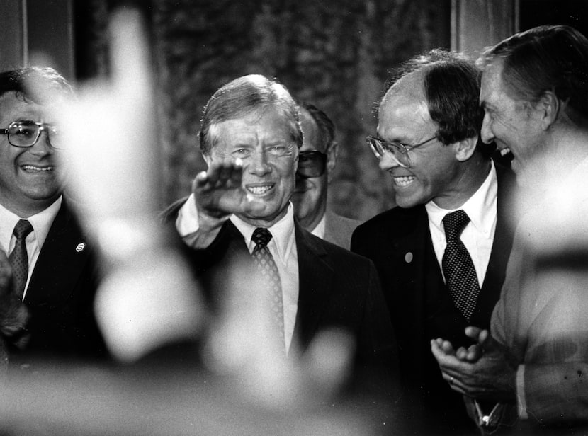 Shot July 21, 1980 - PUBLISHED July 22, 1980 - President Jimmy Carter, surrounded by Texas...