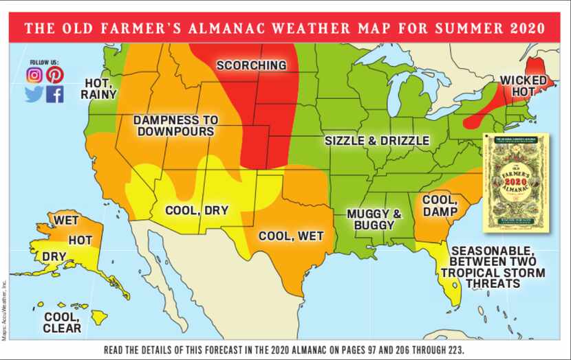The Old Farmer's Almanac predicts a cool, wet summer in Texas.