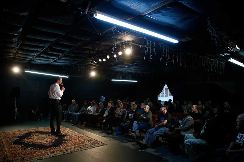 U.S. Congressman Beto O'Rourke makes a speech at the Emporium for the Arts in Woodville,...