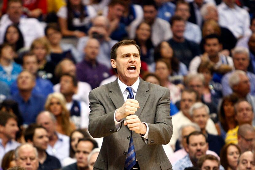 Dallas Mavericks head coach Rick Carlisle shouts instruction to his players against the San...