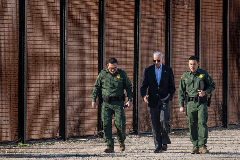 President Joe Biden spoke with U.S. Customs and Border Protection officers during his visit...