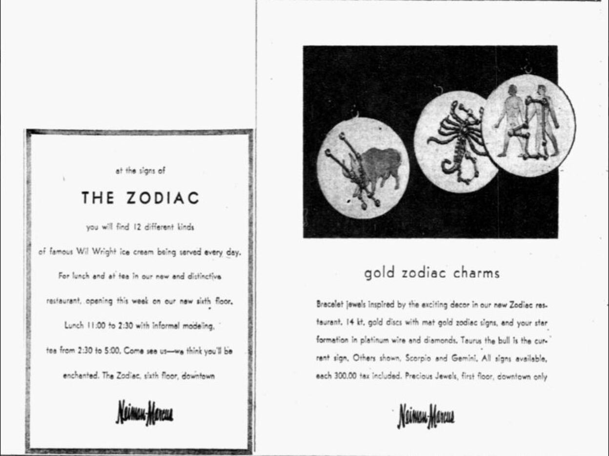 Zodiac Room advertisement in The Dallas Morning News on April 29, 1953. Wil Wrigth ice...