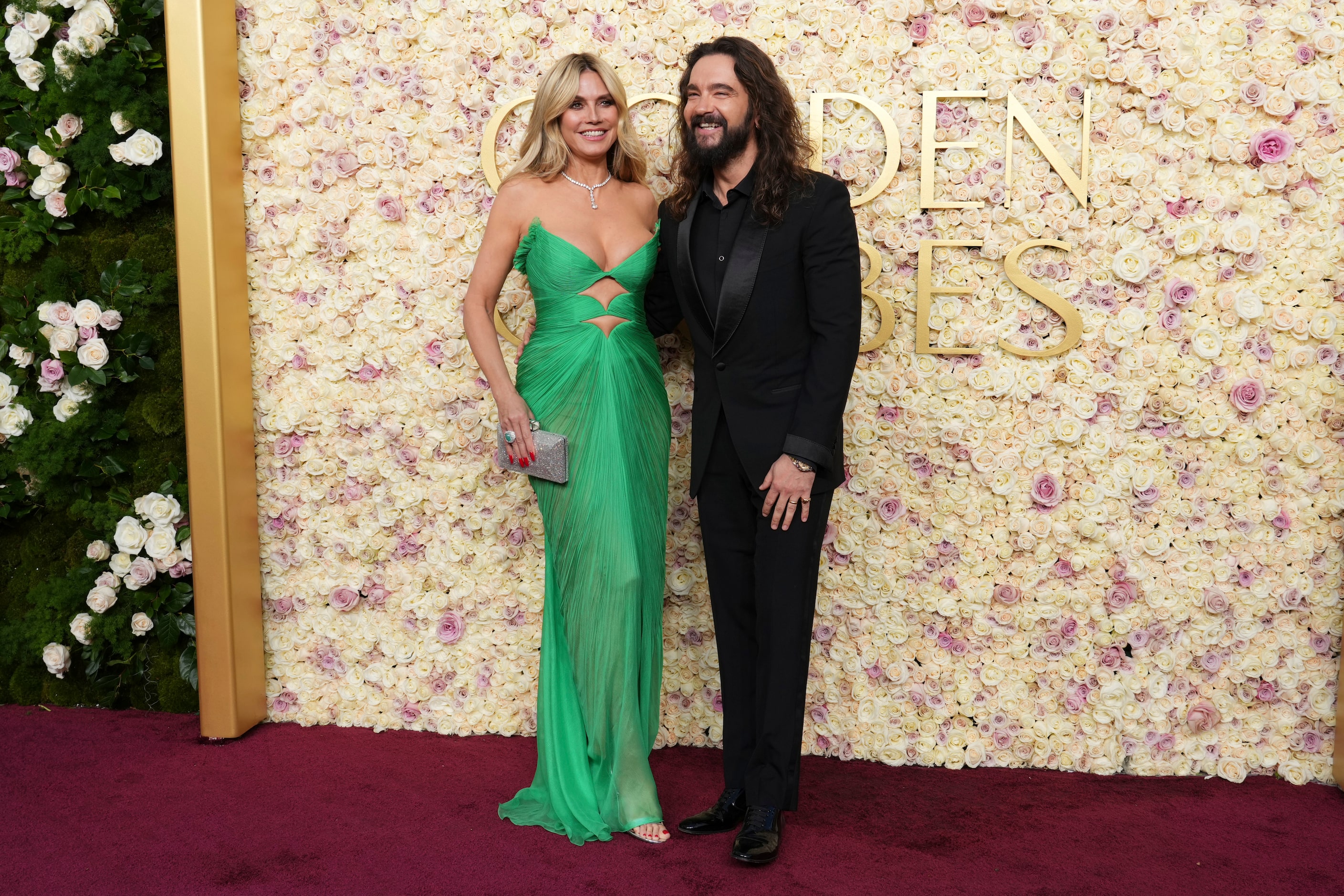 Heidi Klum, left, and Tom Kaulitz arrive at the 82nd Golden Globes on Sunday, Jan. 5, 2025,...