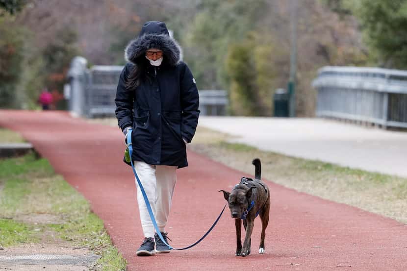 Sarah Capeloutl, 29, walks with her dog Addie along the Katy Trail in Dallas, Thursday, Jan....