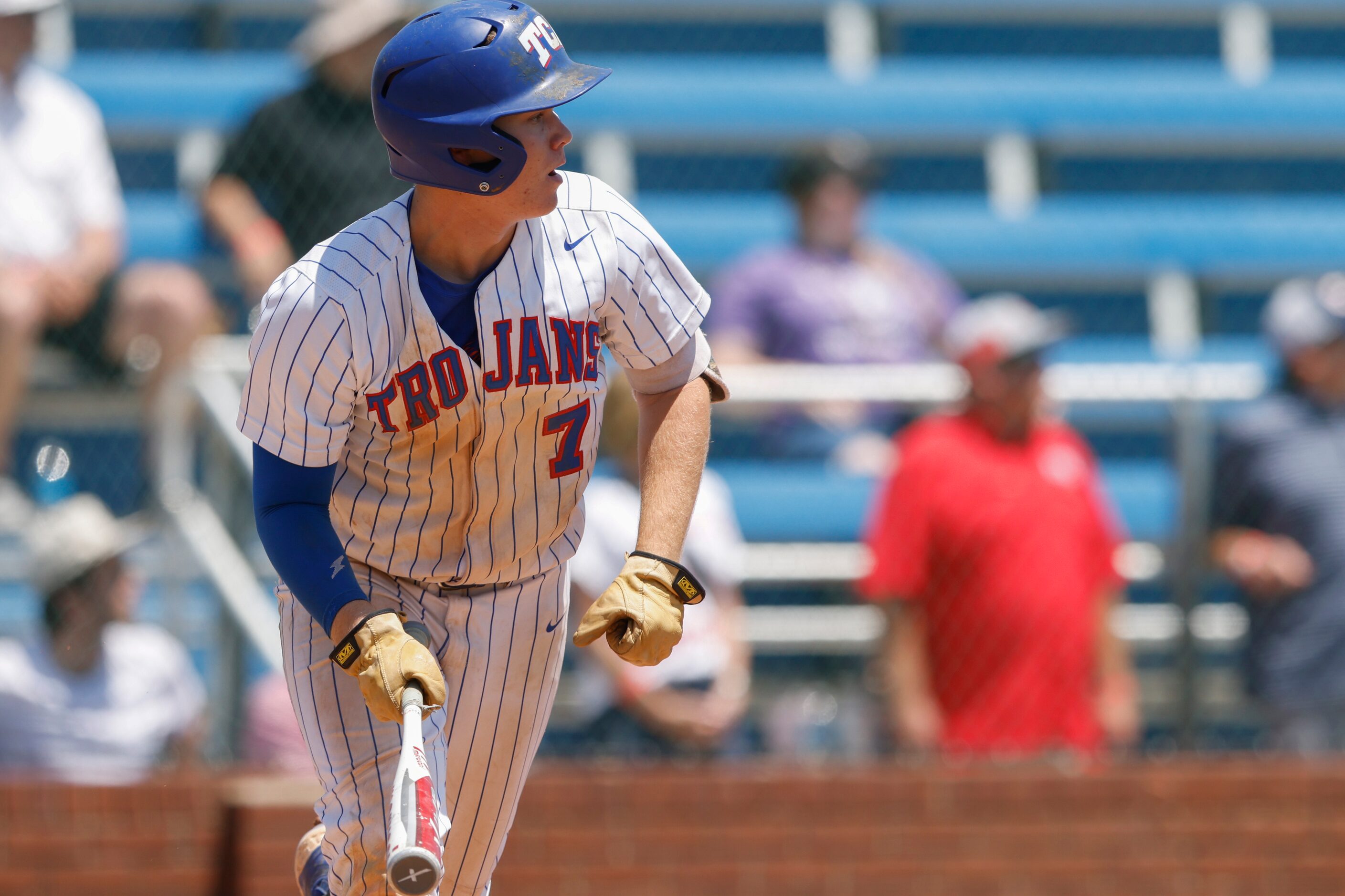 Trinity Christian’s William Lehman’s (7) runs after hitting against Houston St. Thomas...