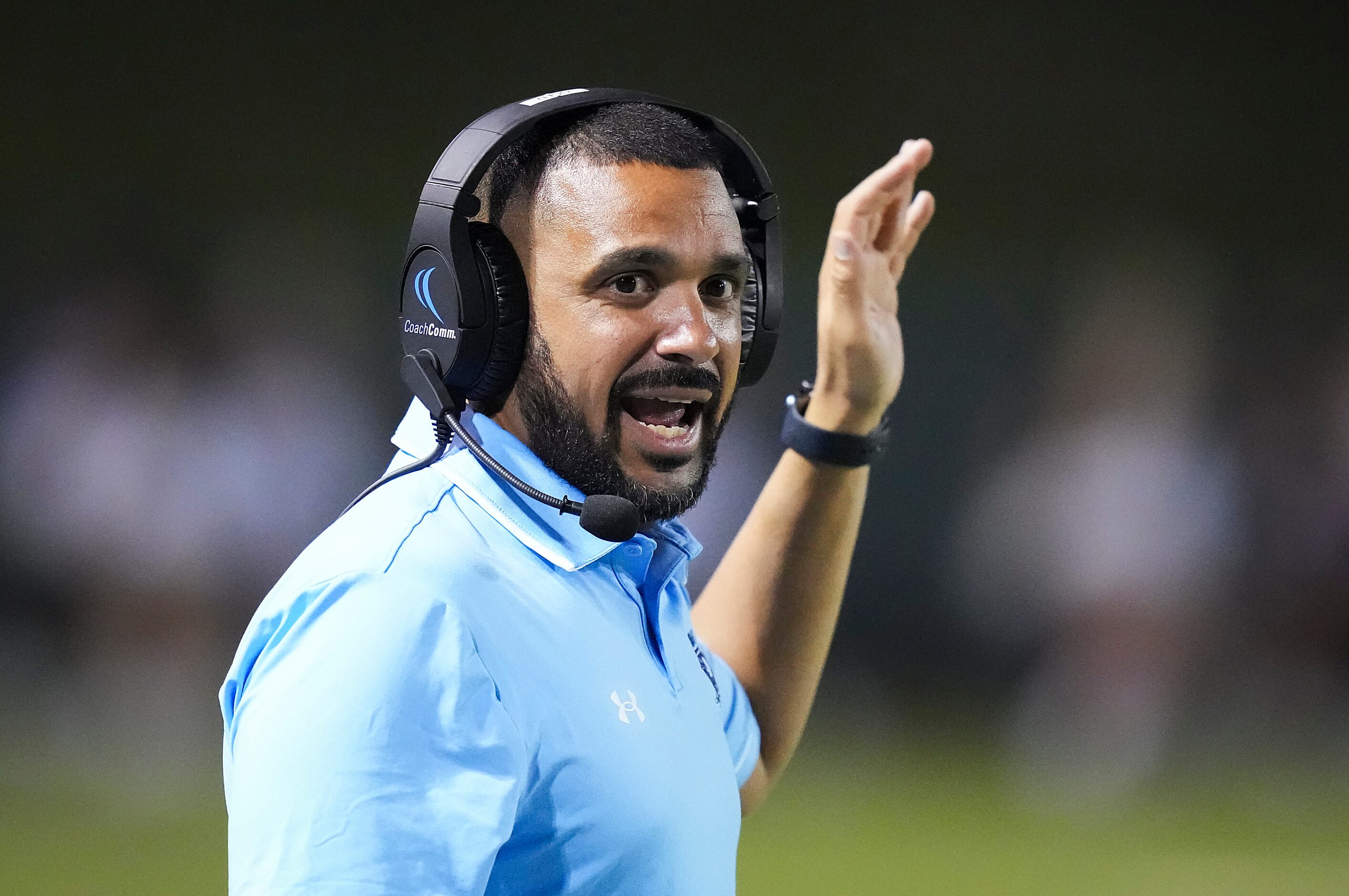 Wylie East head coach Marcus Gold works on the sidelines during the second half of a high...