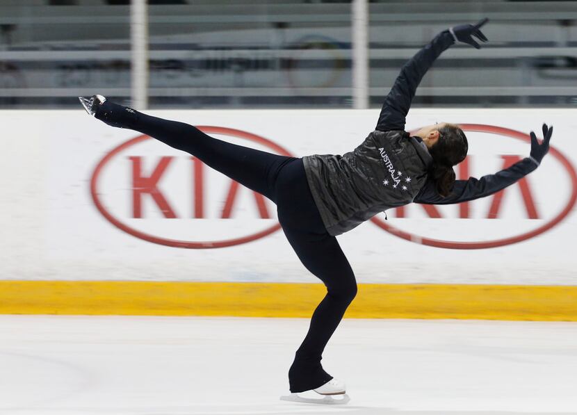 Australian Olympian figure skater alternate Brooklee Han practices her routine at the Dr....