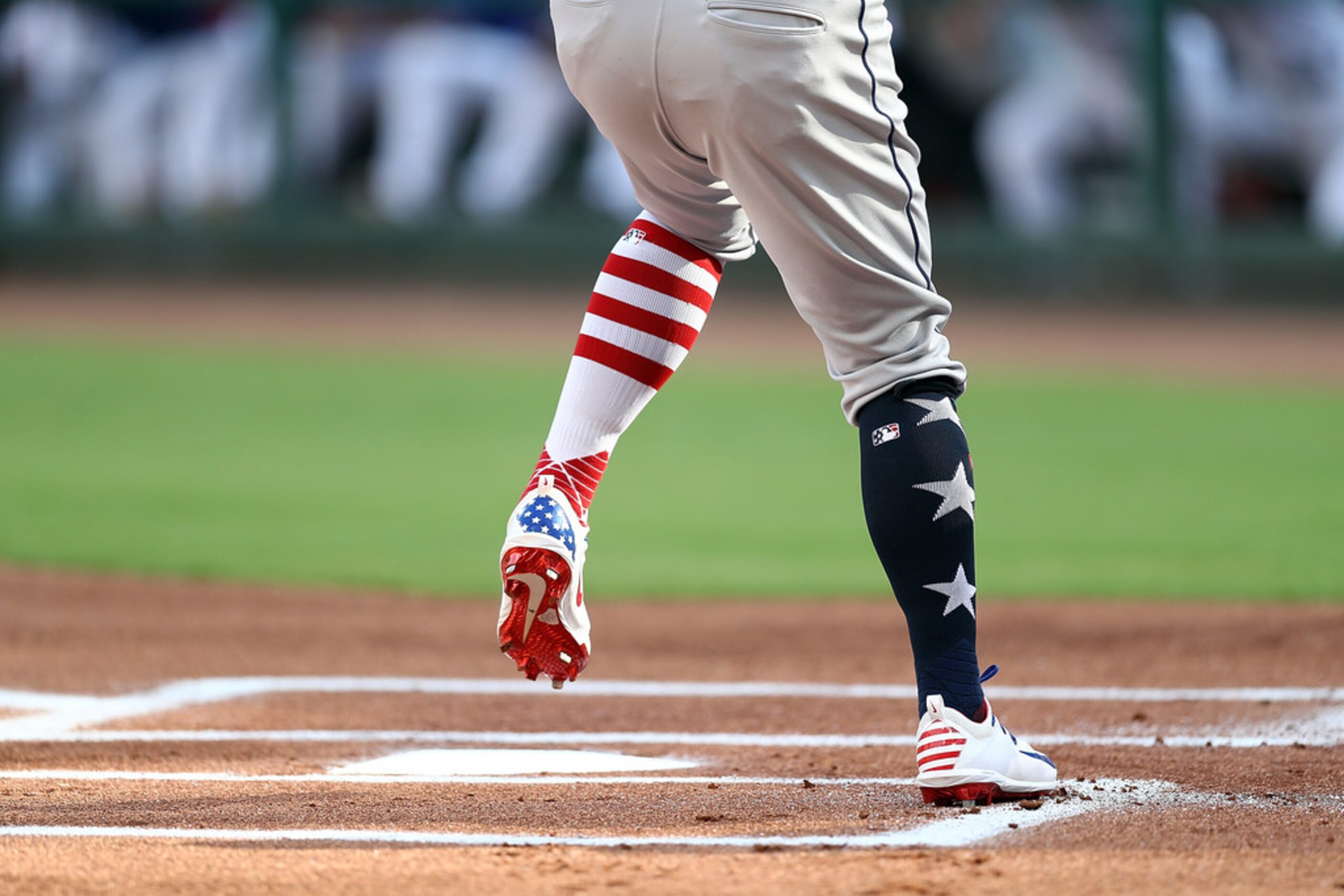 ARLINGTON, TX - JULY 04:  The socks of George Springer #4 of the Houston Astros at Globe...