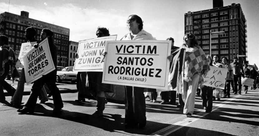 On Nov. 26, 1977, Bessie Rodriguez marched in a downtown rally protesting violence against...