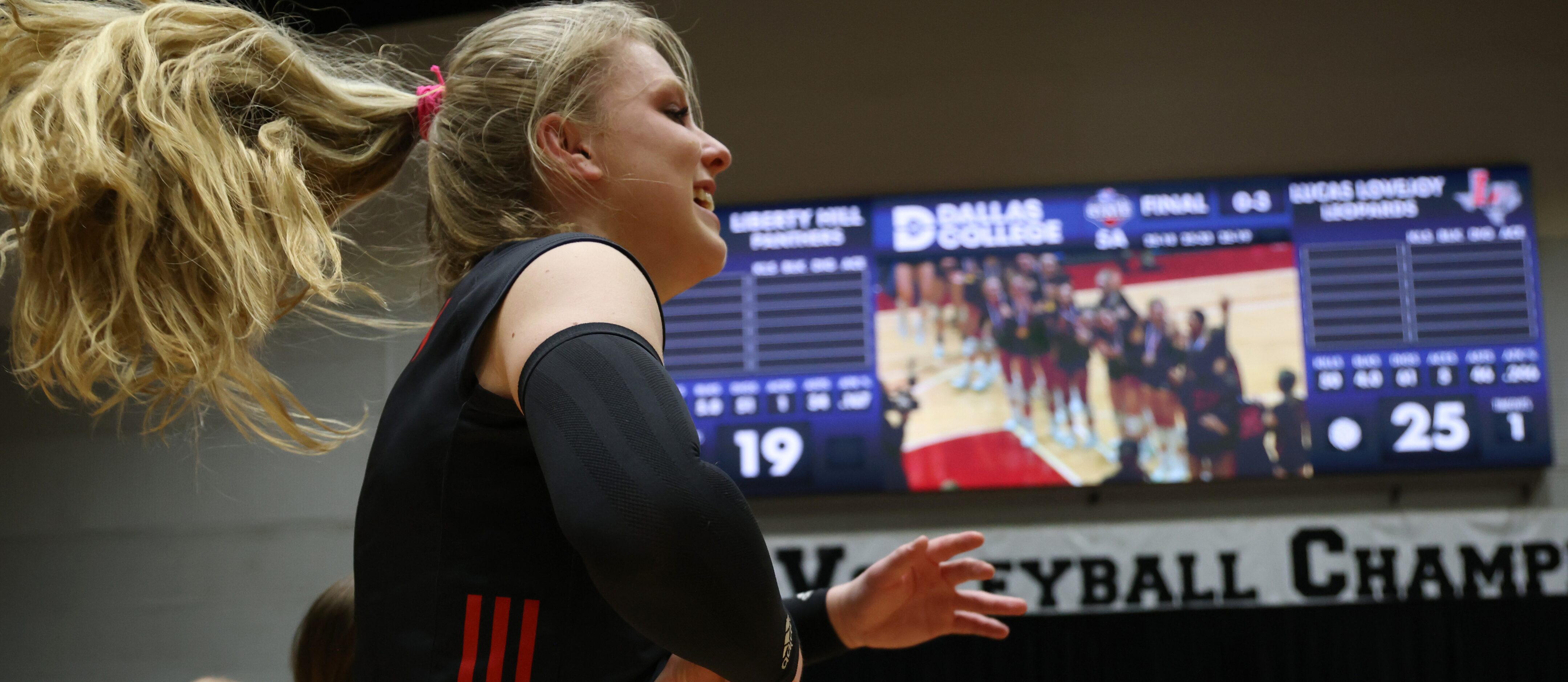 Lucas Lovejoy junior Shelby Burriss (2) leaps at the announcement at the leopards were the...