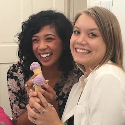 Paloma Hinahon (left) Alex Soques with ube ice cream from Betty Ringer Ice Cream.