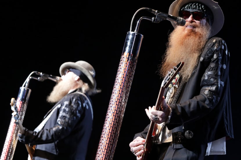 Dusty Hill (left) and Billy Gibbons of ZZ Top perform at Toyota Music Factory in Irving on...