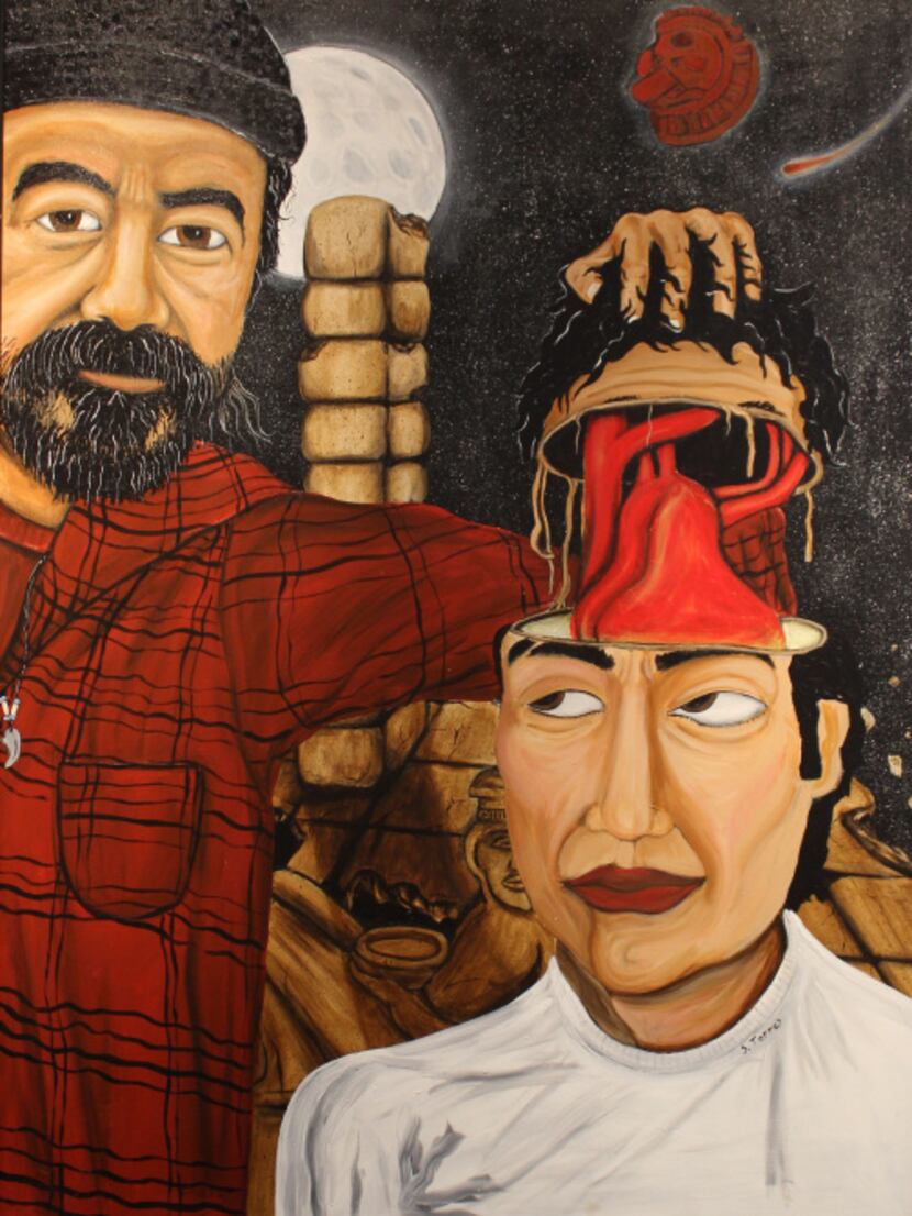 A portrait of curator Jose Vargas and artist Samuel Torres, done by Torres as a tribute to...