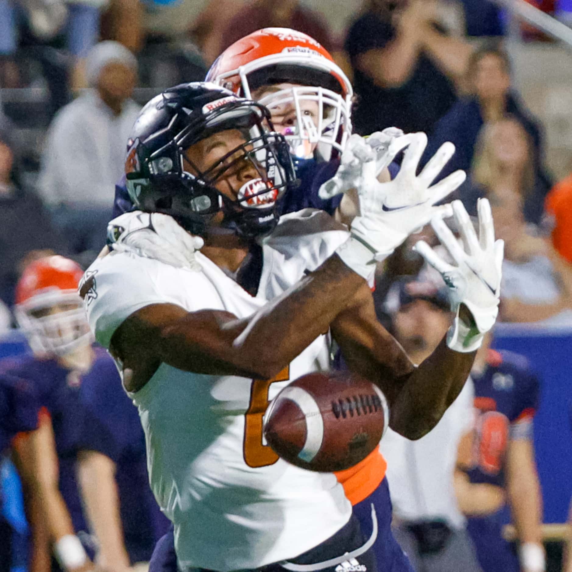 McKinney North defensive back Patrick Macauley (46) breaks up a pass intended for West...