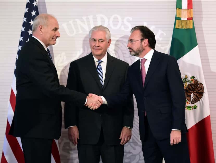 From left: U.S. homeland security chief John Kelly, Secretary of State Rex Tillerson and...