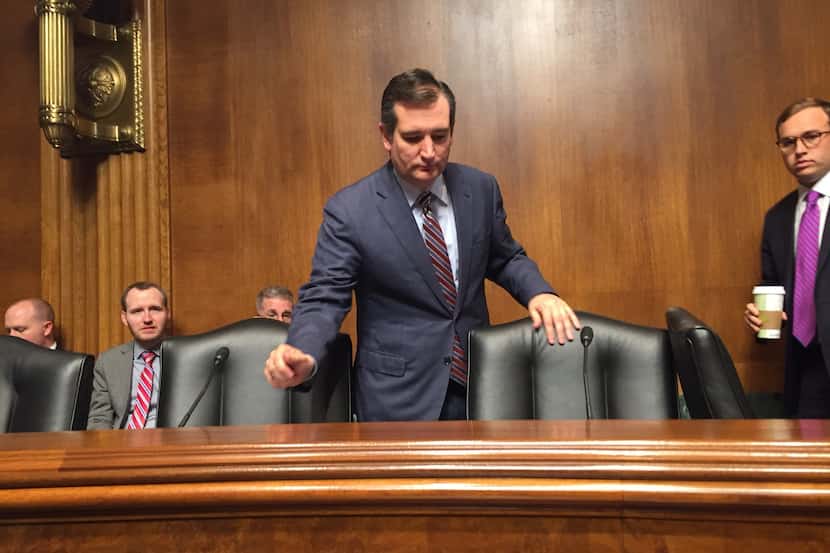  Sen. Ted Cruz prepares to chair a Senate Judiciary subcommittee hearing at the U.S. Capitol...
