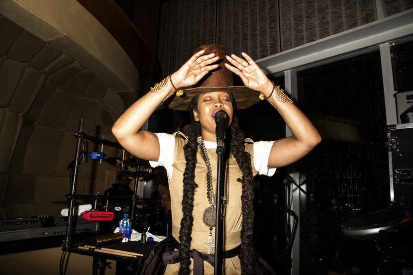 Erykah Badu performs at a fashion week kickoff party at the Top of the Standard in New York,...