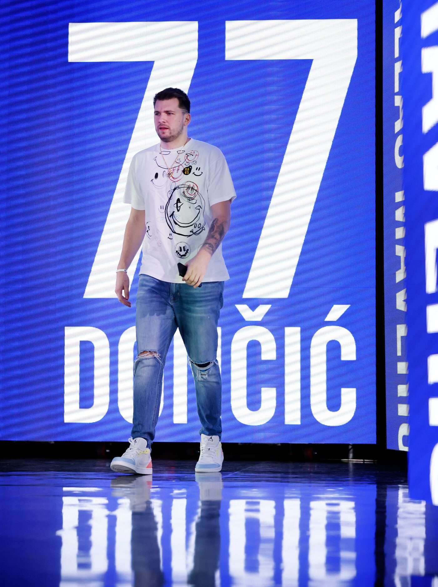 Dallas Mavericks guard Luka Doncic arrives for Game 5 of an NBA first-round playoff game...