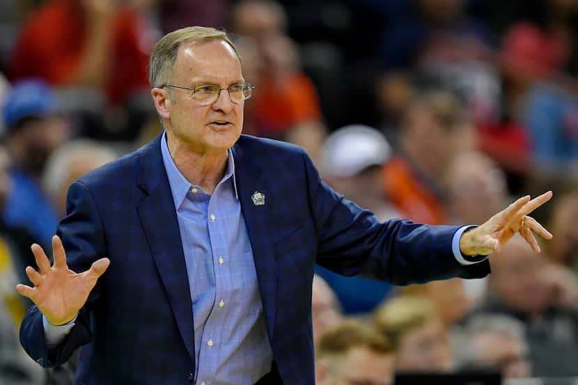 Oklahoma head coach Lon Kruger gestures during a first round men's college basketball game...