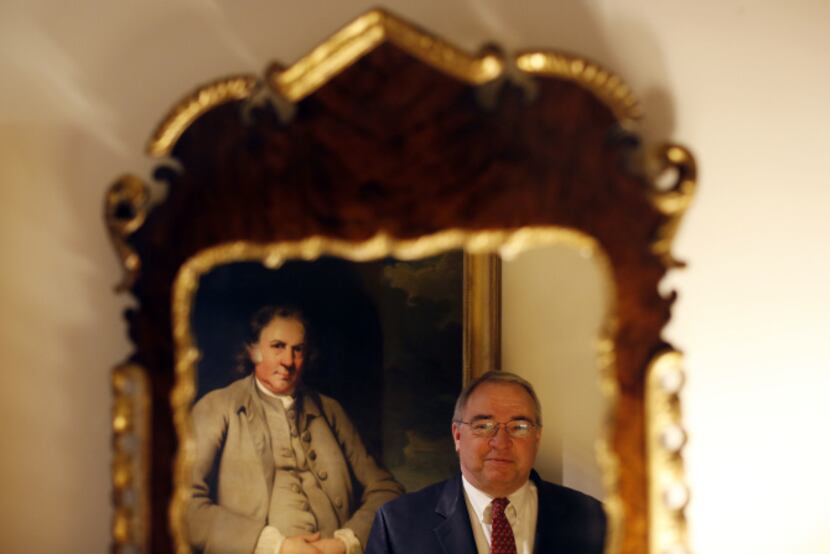A 1700s painting of Maryland’s Col. Henry Ridgely hangs in John Crain’s Dallas office. The...